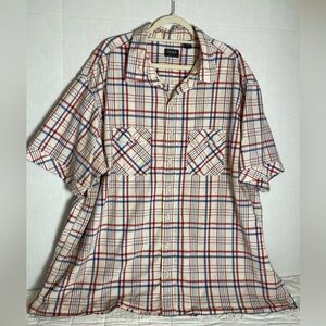 Izod Men's 3XL Plaid Cotton Short Sleeve Shirt Made in India Side Split Bottom